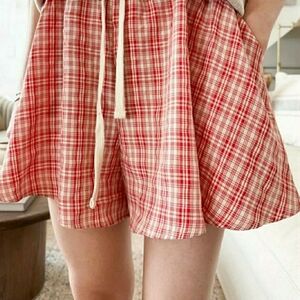 La February Red Plaid Drawstring Flared Skort Shorts Size S